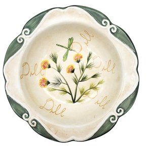 Blooming Herb Dill Ceramic Bowl Dragon Fly Hand Painted Patricia‎ Brubaker 9"